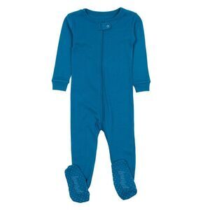 LEVERET -  Baby Solid Color Boho Footed One Piece Paj Blue